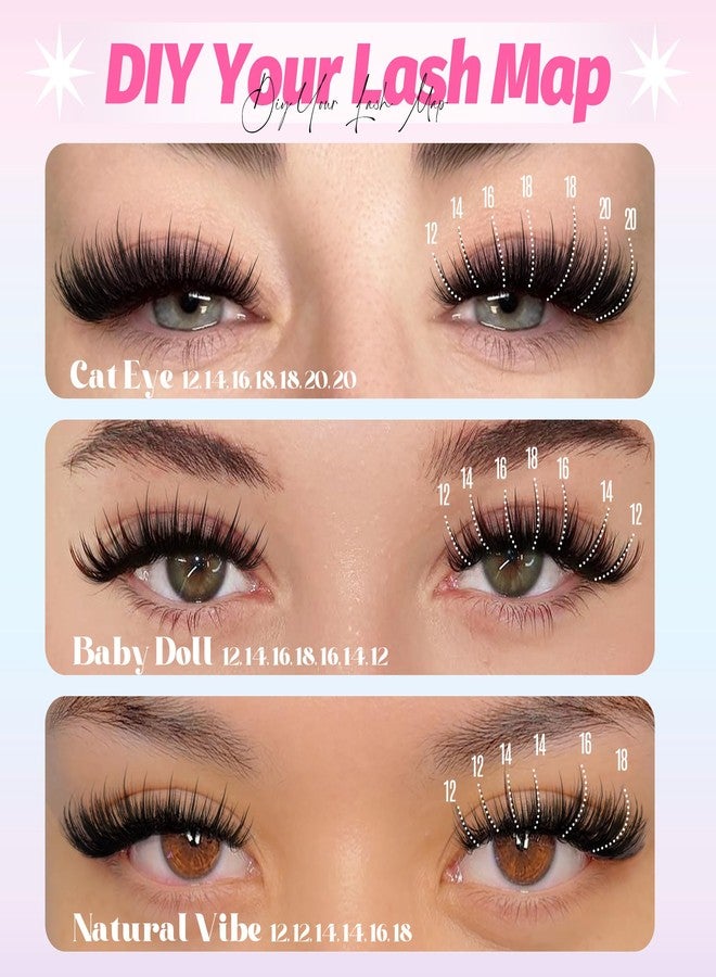 Lanflower Wispy Lash Clusters Kit Fairy Lash Extension Kit 300Pcs Wispy Eyelash Extension Kit Natural Cluster Eyelash Extensions Kit 12-20mm Eyelash Clusters CD Curl Individual Lashes Clusters - Image 5